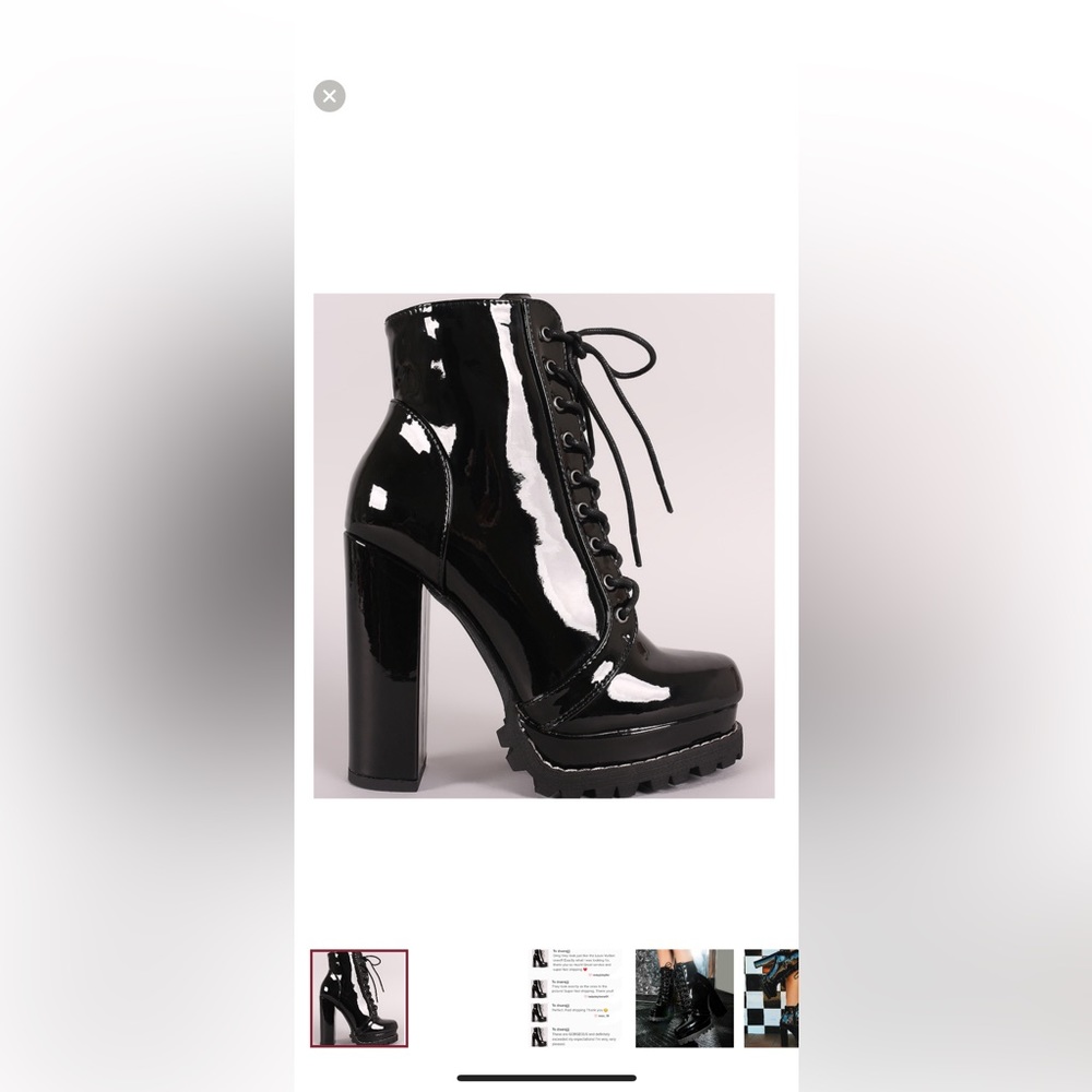 Vegan Patent Ankle Black Boots - Reposh NIB